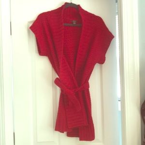 Long red cardigan